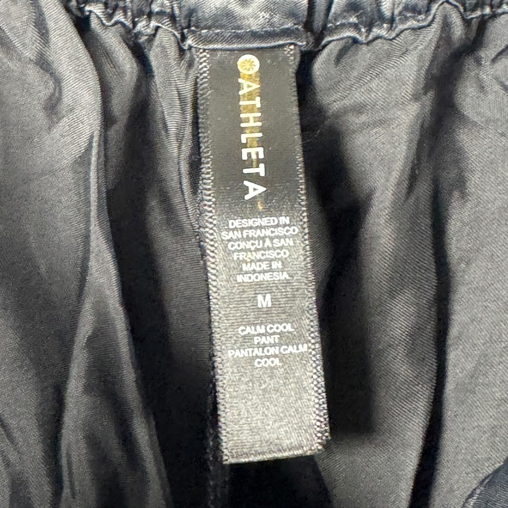 Athleta Calm Cool Wide Leg Pants Sz M Black Silky Lounge Pull‑On Cupro Flowy - Picture 3 of 10